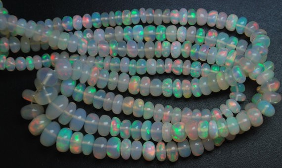 925 Sterling Silver Natural Ethiopian Opal Boho Beaded Necklace In Various Sizes