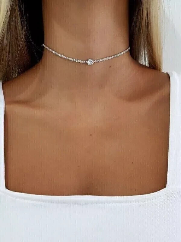 15Ct Round Cut Lab Created Diamond Tennis Choker Necklace 14K White Gold Plated