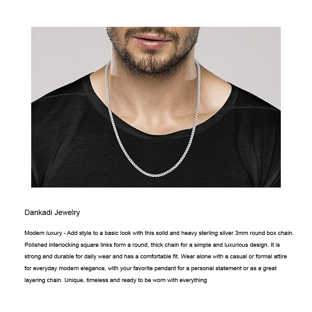 925 Sterling Silver Solid 3mm Round Box Chain Necklace 18″-28″ for Women & Men
