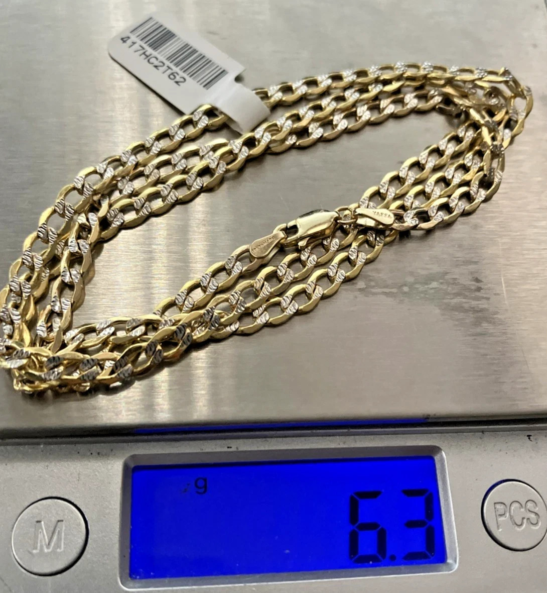 10kt Real Gold Curb Link Two-Tone Chain SemiSolid 6.2grams 4mm 22” Brand NWT 10K