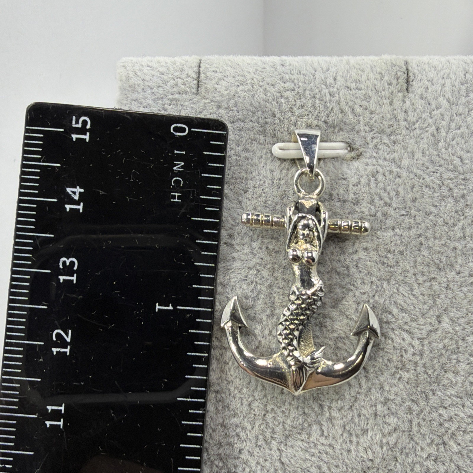 Solid 925 Sterling Silver Nautical 3D Mermaid On Anchor Pendant Nautical Jewelry
