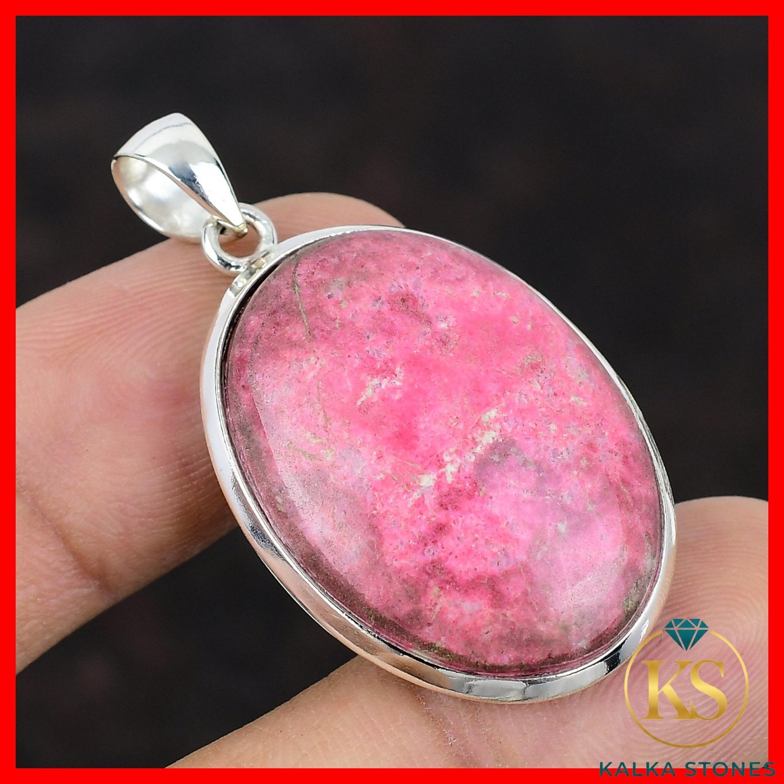 925 Silver Oval Thulite Gemstone Handmade Ethnic Bezel Wife New Pendant Jewelry