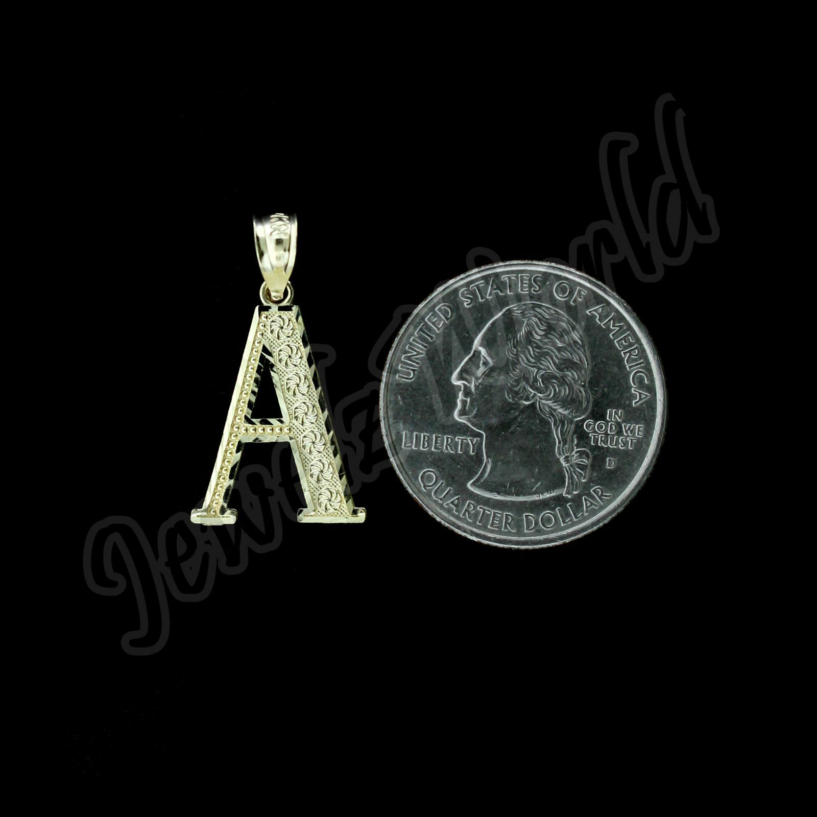10K Yellow Gold Diamond Cut Initial Letter Charm Pendant A-Z Alphabet Rope Chain