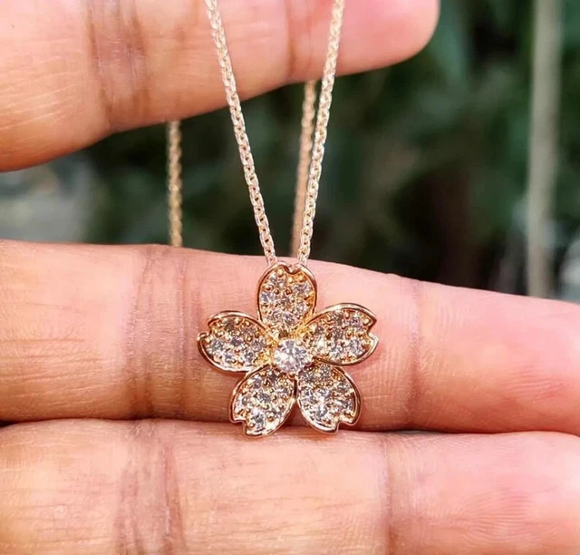 Flower Pendant 2Ct Round Cut Lab Grown Diamond 14K Yellow Gold Plated Silver