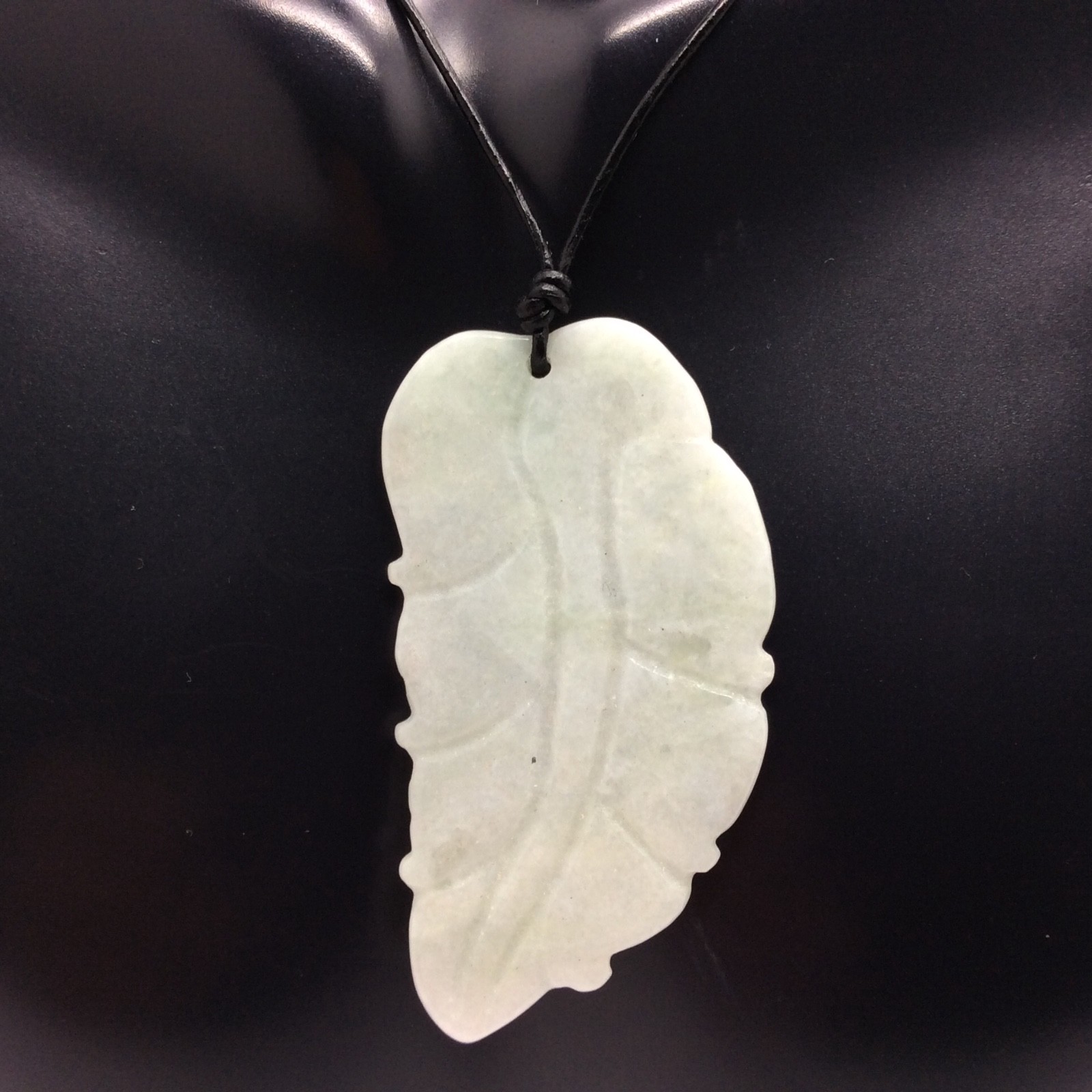 Burmese Jade Leaf Pendant Light Green Jadeite Jade Necklace Burma Myanmar #3