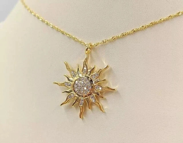 1.50Ct Round Cut Lab-Created Diamond Sunburst Pendant 14K Yellow Gold Plated