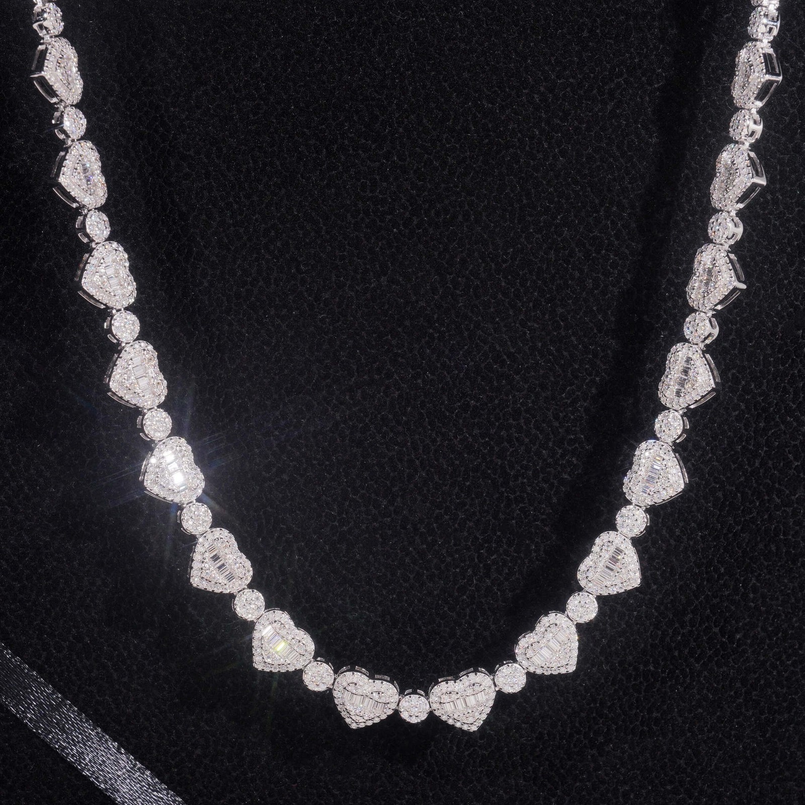 VVS1/D Moissanite Heart Link Bracelet Necklace Mens Womens – 925 Sterling Silver