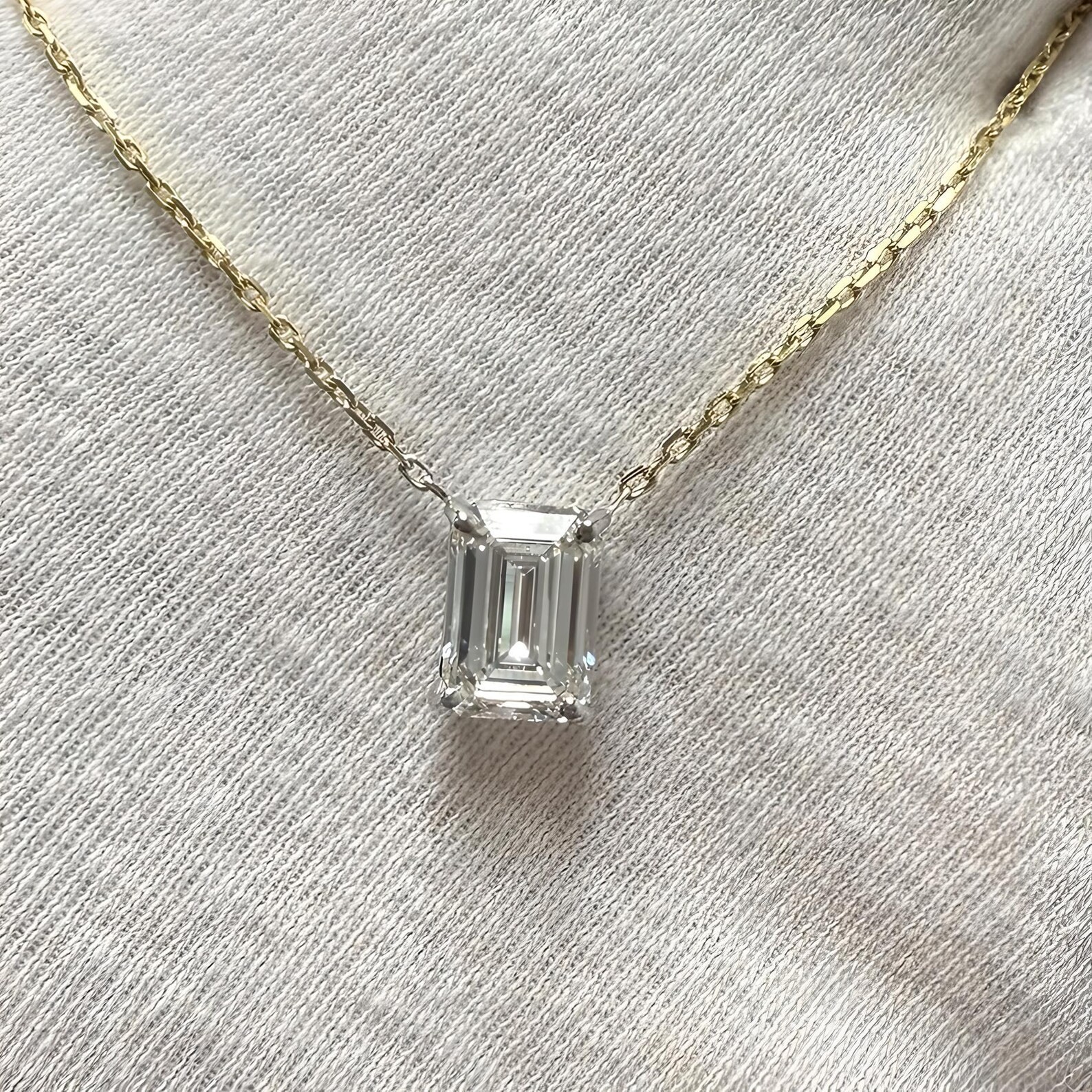 4Ct Emerald EF/VS1 Lab Grown Diamond Two-Tone Necklace& Pendant 14k Yellow Gold