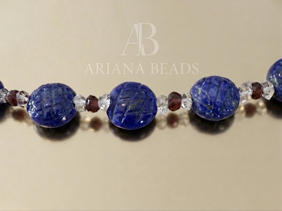 Ariana Beads Lapis Lazuli Garnet Necklace Copper Gold Plated Natural Stone