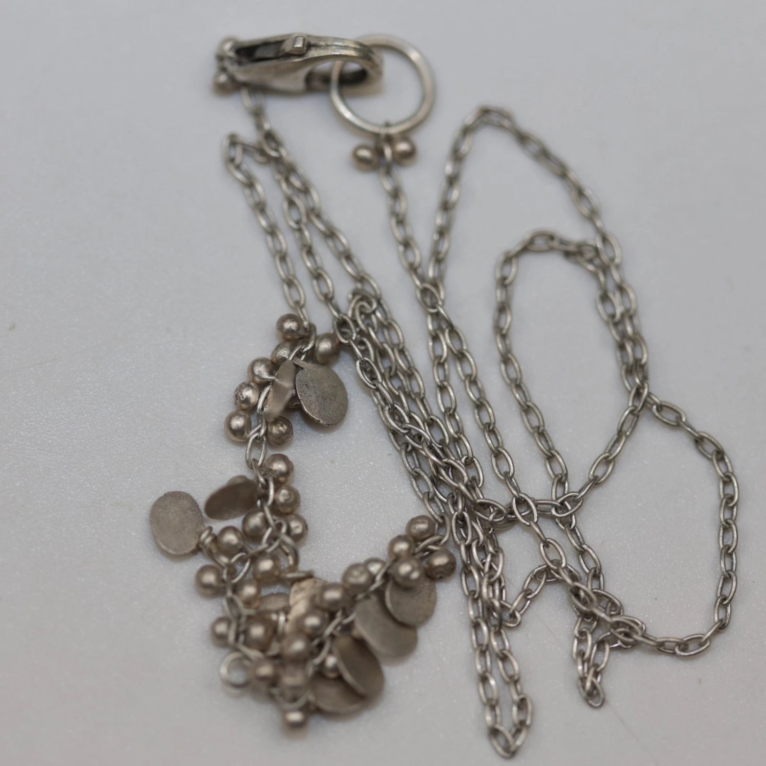 Sterling Silver 925 Dangle Disc Bead Necklace 16 Inch Boho Jewelry 3.29g
