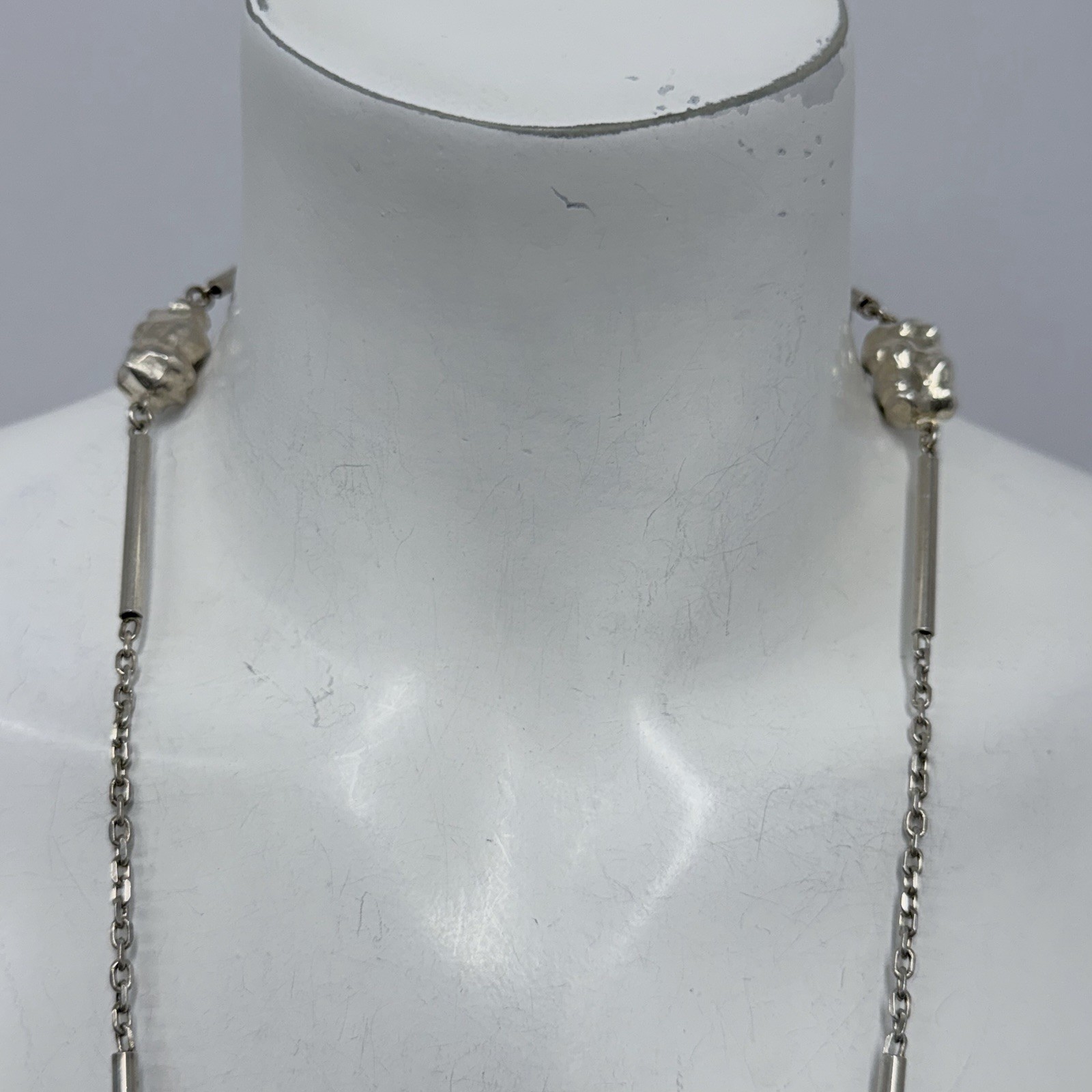 Vintage Sterling Bar Link & Nuggets Necklace From Arezzo Italy 41 Grams 32.5″