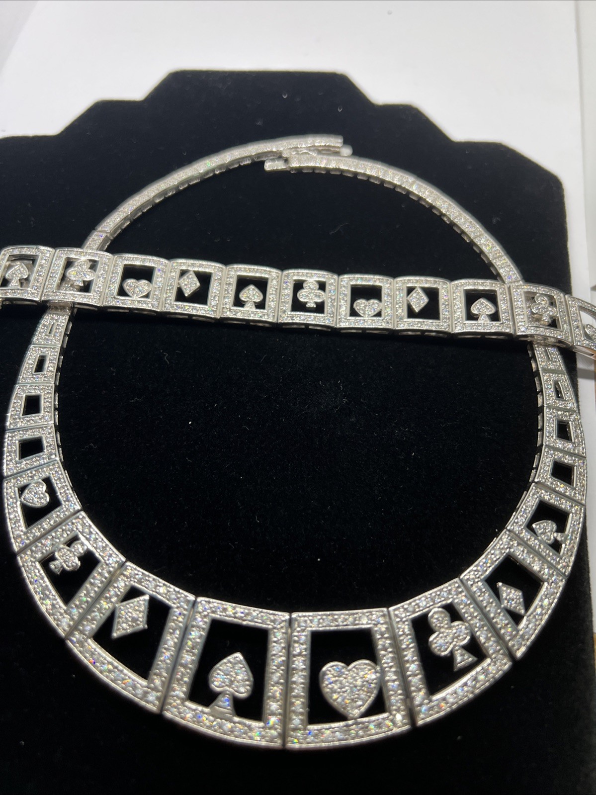 Beautiful Signed UTC 925 CZ Four Aces Necklace & 7.2” Bracelet Set