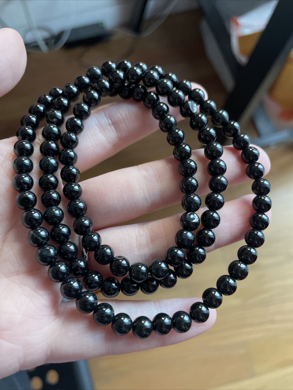 untreated Myanmar Grade A Black Jadeite Long Beaded Necklace 6.2 Mm 6 Mm