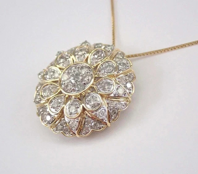 2Ct Round Cut Lab Created Diamond Cluster Flower Pendant 14K Yellow Gold Plated