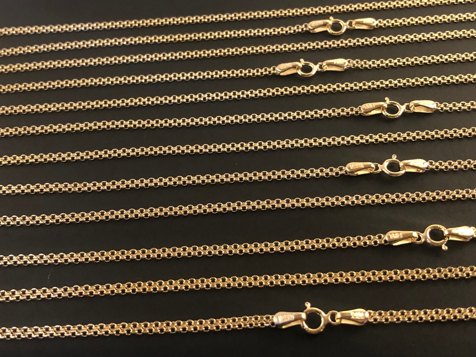 14 k Solid Yellow Gold 2.4 mm Rolo Bismark Chain Necklace 16″,18″,20″,22″,24”.