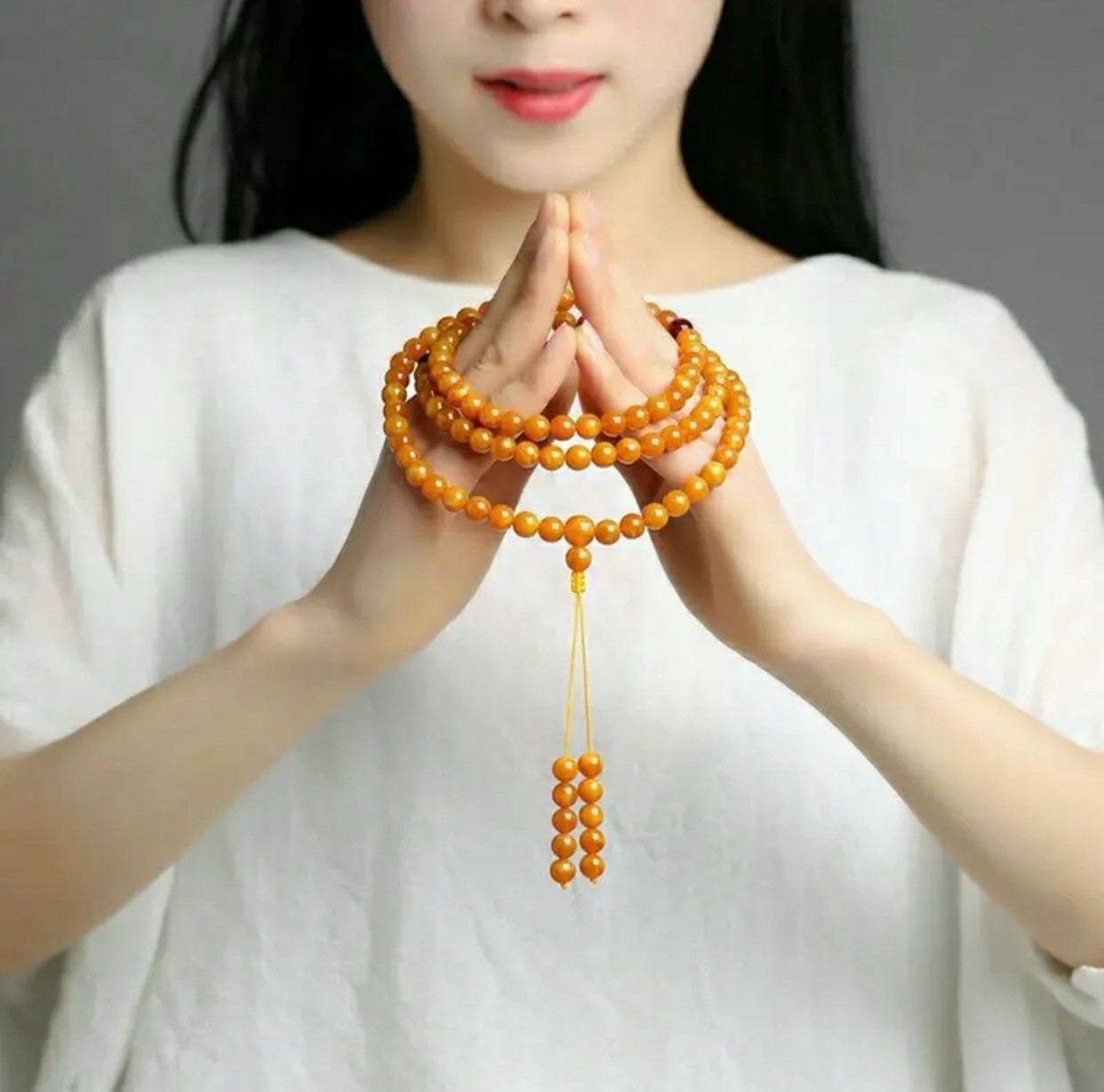 Natural Old Beeswax Bracelet 108 Chicken Oil Yellow Beads Necklace 8MM