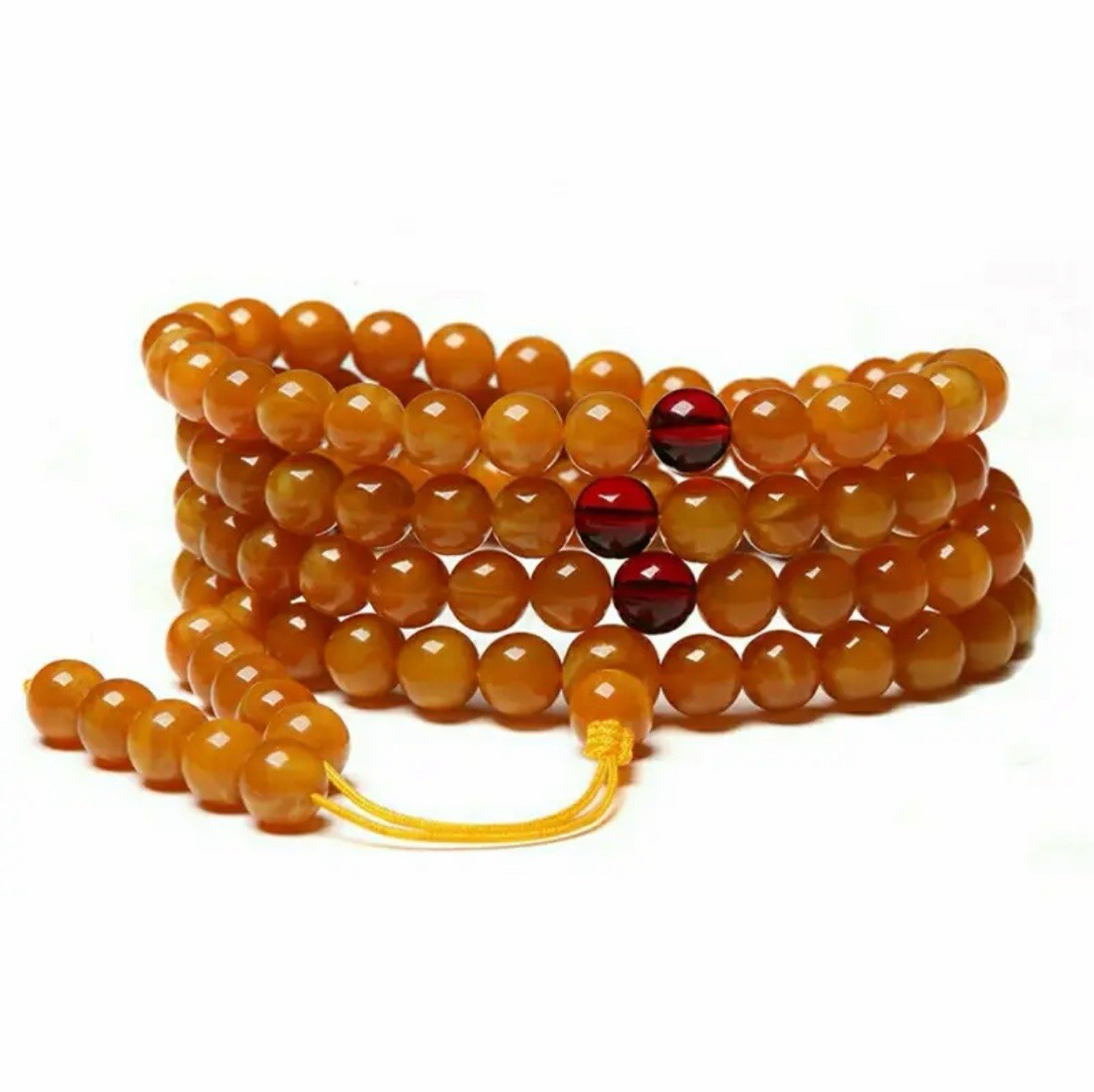 Natural Old Beeswax Bracelet 108 Chicken Oil Yellow Beads Necklace 8MM
