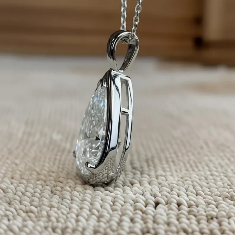 3.00 Ct Certified Pear Cut Solitaire Pendant, Silver Teardrop, Gift for Friend