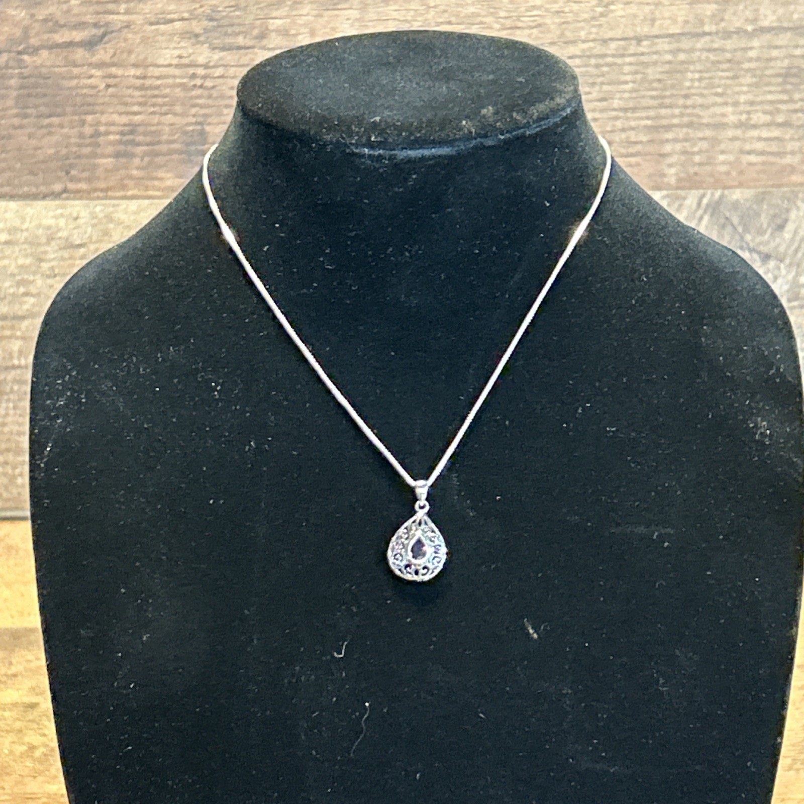 925 Sterling Silver Garnet Necklace-15in Chain