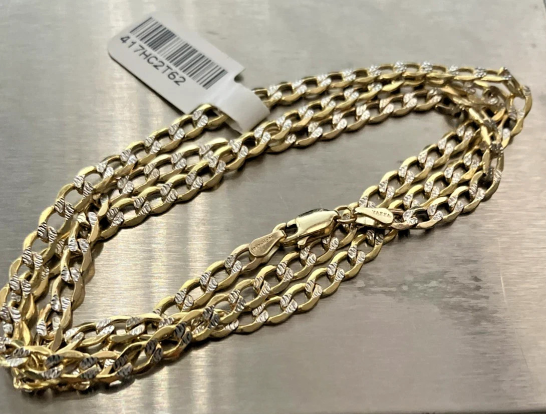 10kt Real Gold Curb Link Two-Tone Chain SemiSolid 6.2grams 4mm 22” Brand NWT 10K