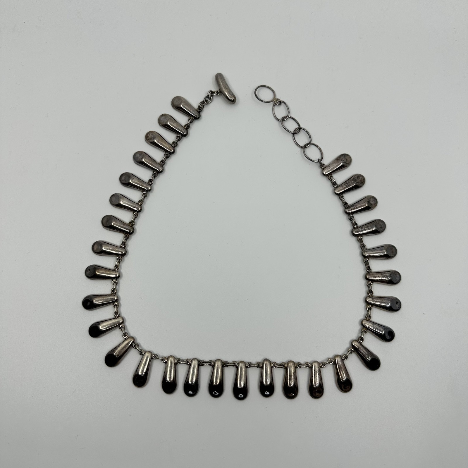 Mexico 925 Sterling Silver Teardrop Fringe Bib Necklace 53.6g 16 Inch