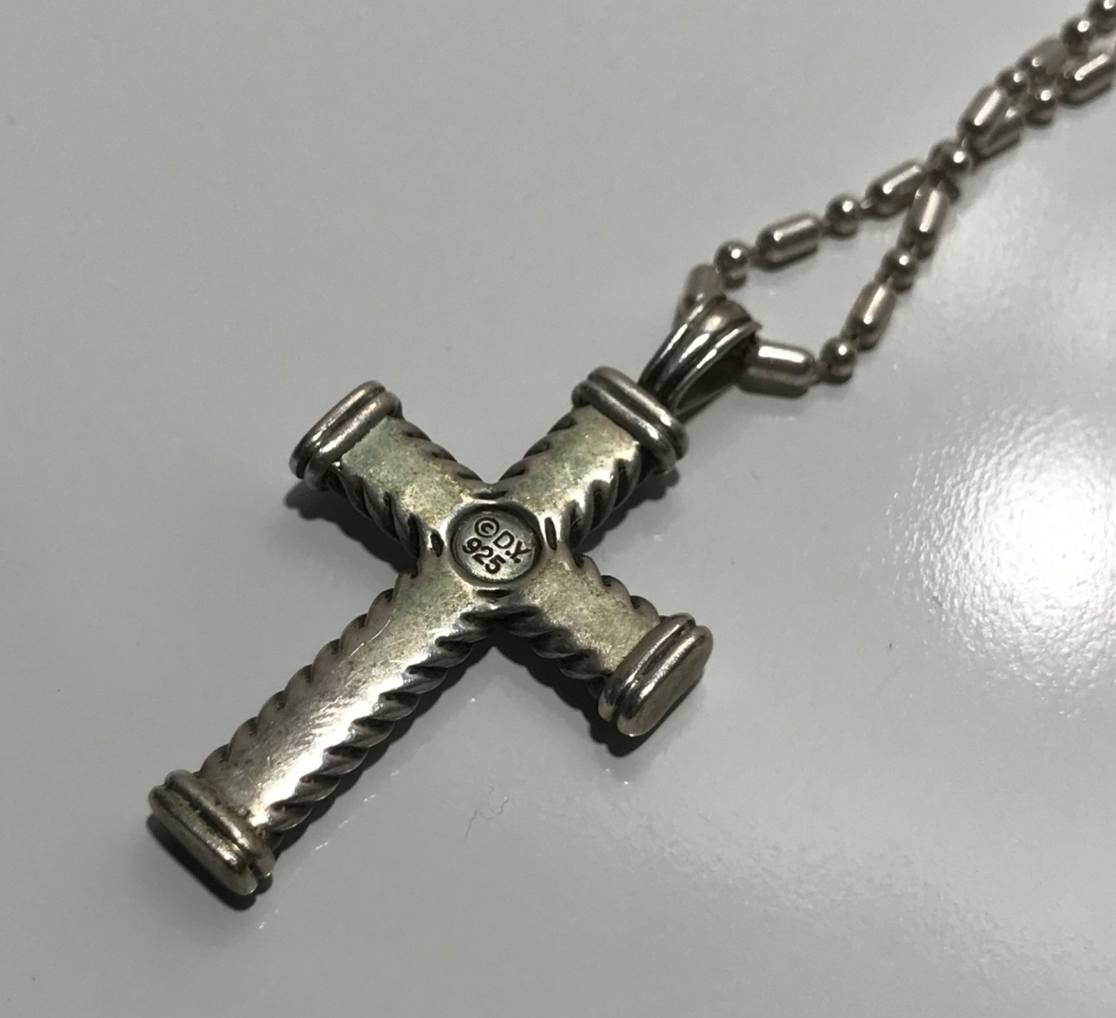 David Yurman Sterling Silver Chevron Cross Pendant & Chain 18”