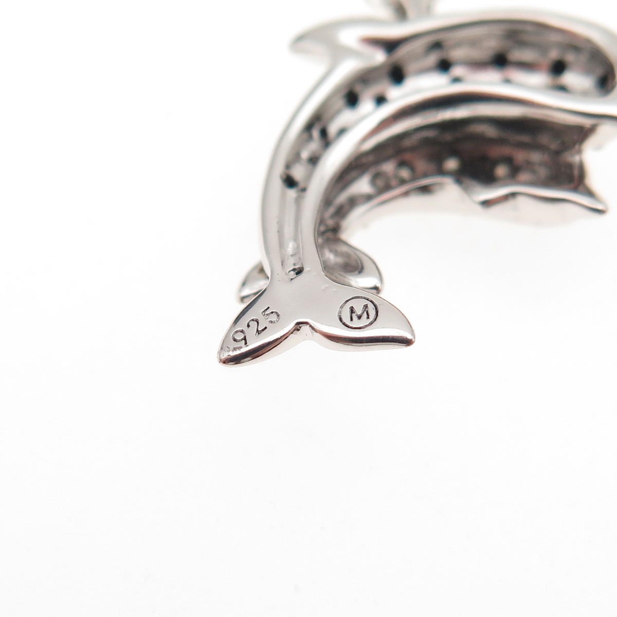 925 Sterling Silver Real Black & White Diamond Dolphin Cable Chain Necklace 18″