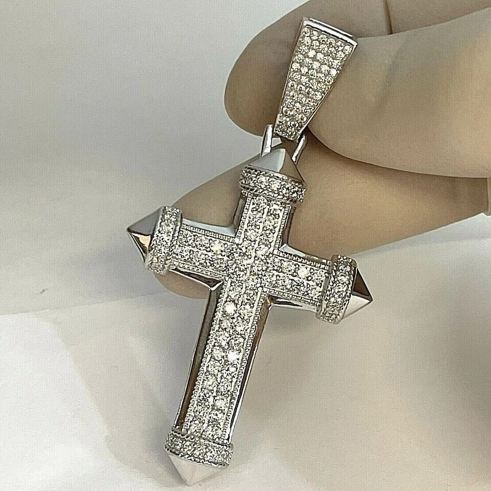 2Ct Lab-Created Diamond Round Cut Cluster Cross Pendant 14K White Gold Plated