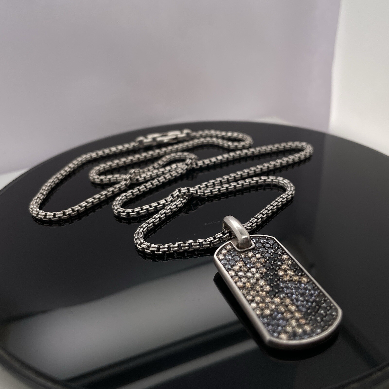 David Yurman Silver Diamonds & Garnets Chevron Tag Pendant Necklace $5000 Retail