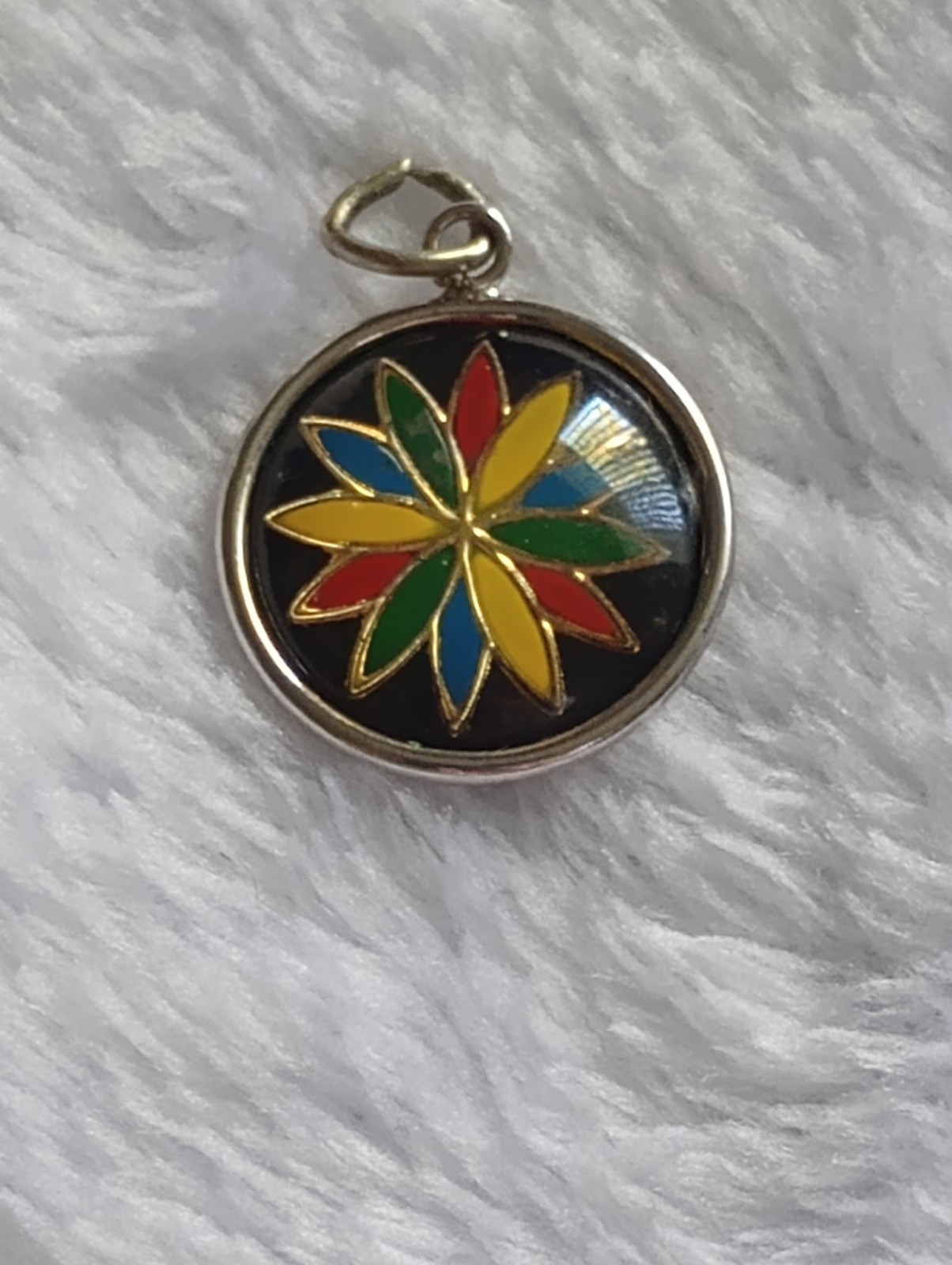 Hoffman Sterling Silver Dutch Pendant Charm Flower Yellow Red Green Blue Round