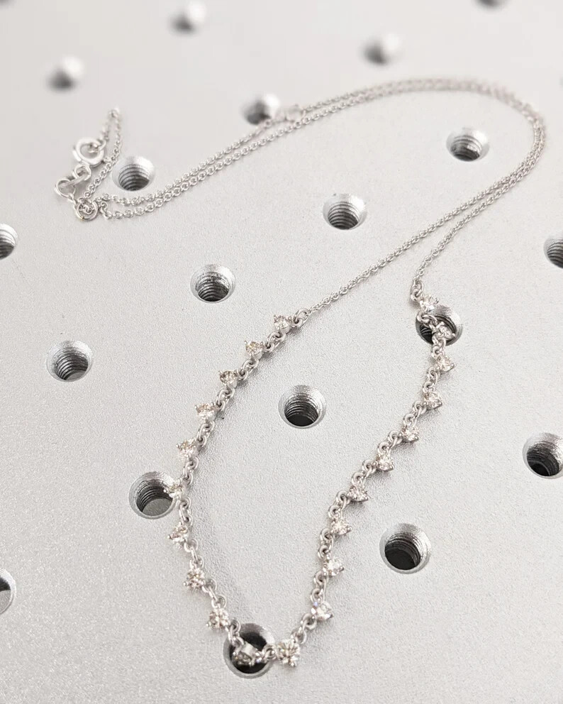 1.30CT Natural Diamond Round Birthday Gift By The Yard Necklace 14k White Gold
