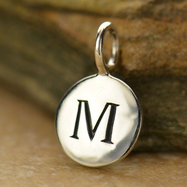 925 Sterling Silver Letter Disk Round Charm Initial Alphabet Pendant – Free Ship