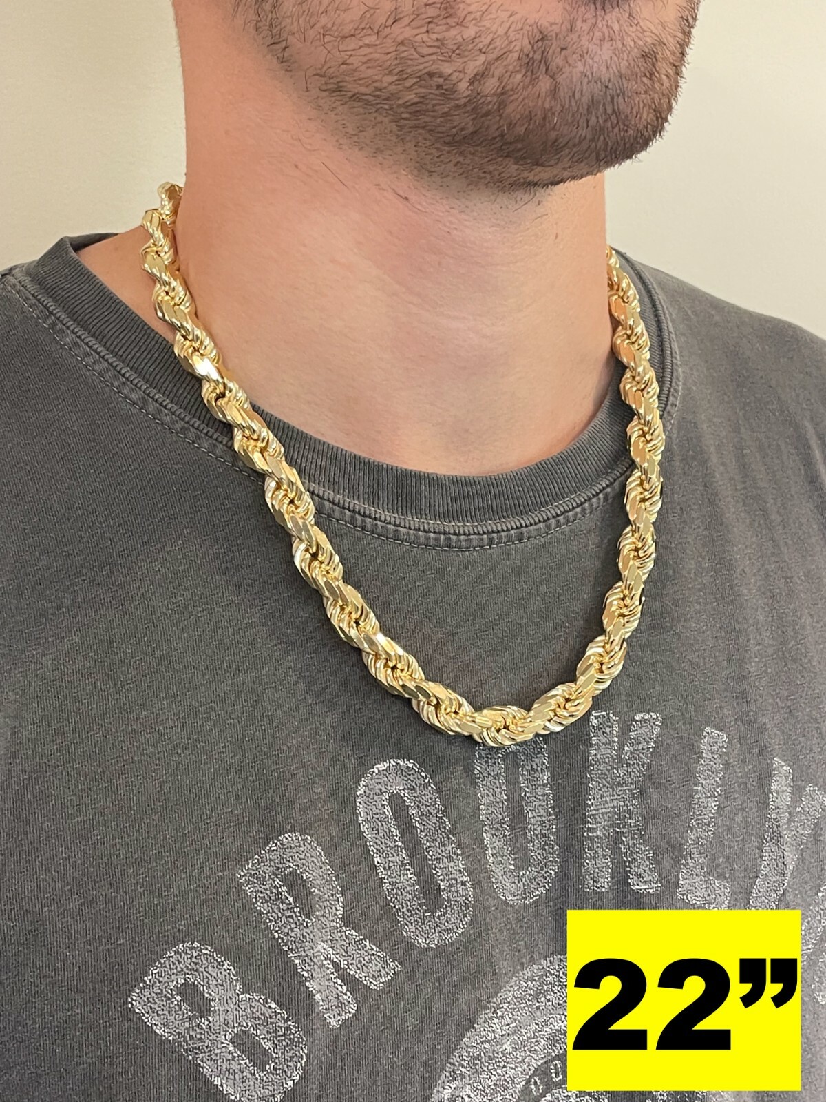 10mm Thick Mens Rope Chain 14k Gold Over Real Solid 925 Sterling Silver Necklace
