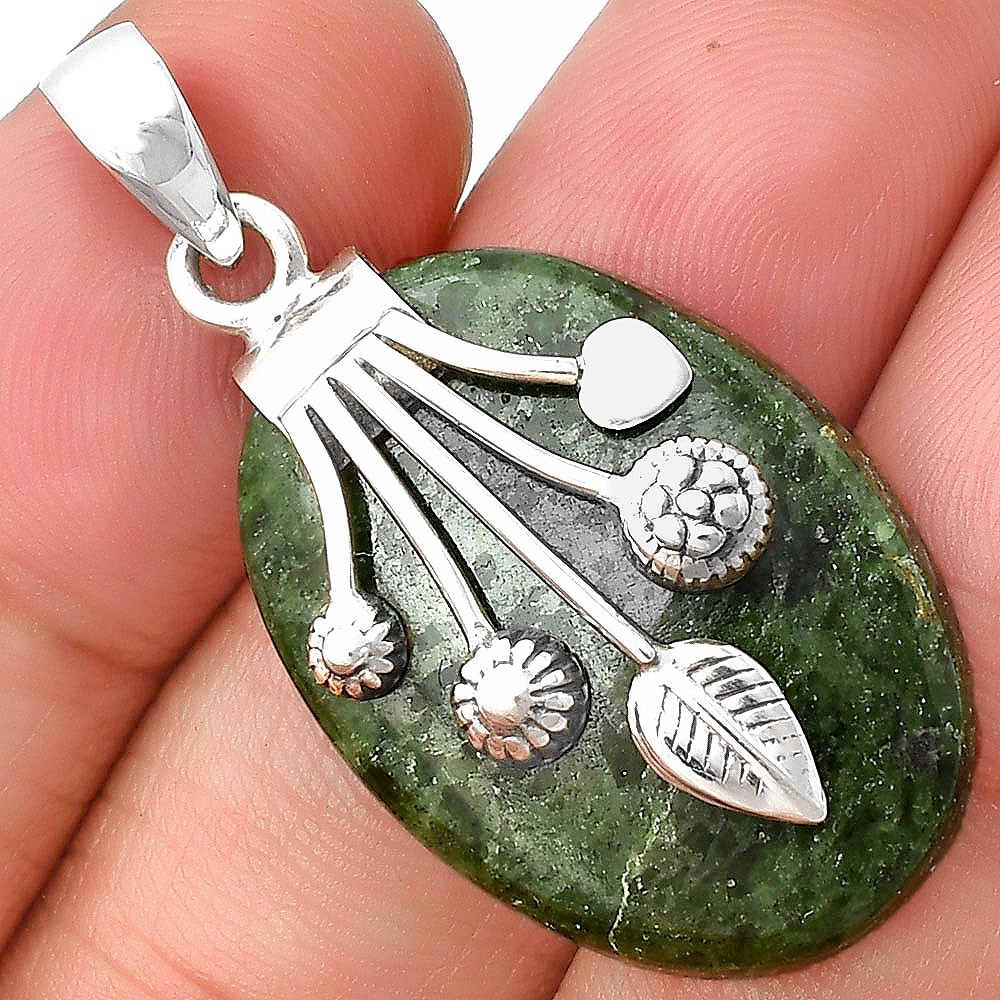 Natural Serpentine 925 Sterling Silver Pendant Jewelry P-1647