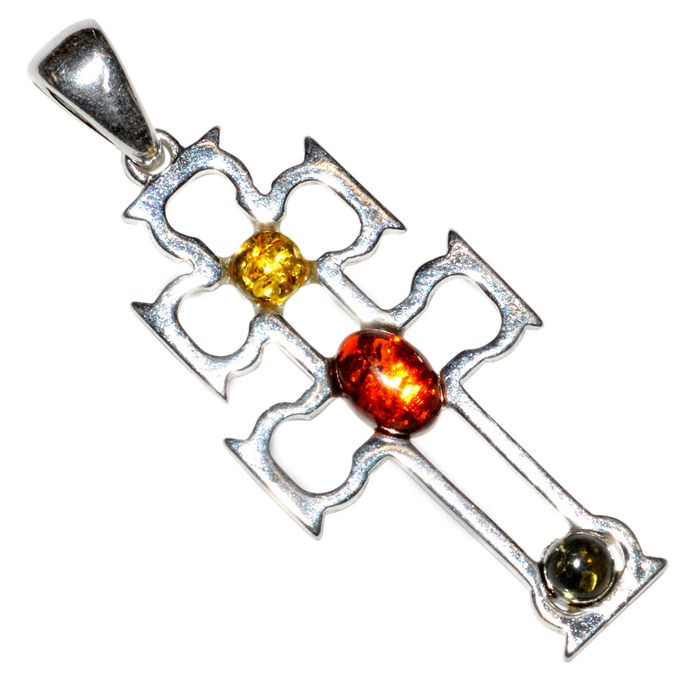 3.1g Cross Authentic Baltic Amber 925 Sterling Silver Pendant Jewelry N-A400C