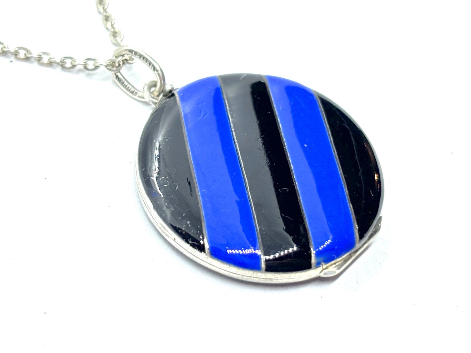 Antique 1900’s German Sterling Silver Enamel Picture Locket Pendant Necklace 16g