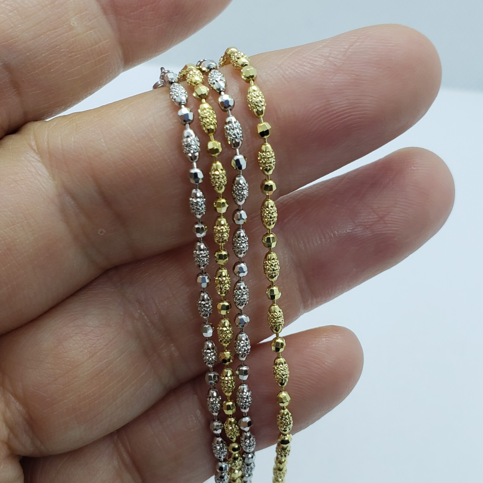 14k Solid Yellow White Gold D/C Bead Chain Necklace Men Women 2mm / 16″ ~ 24″
