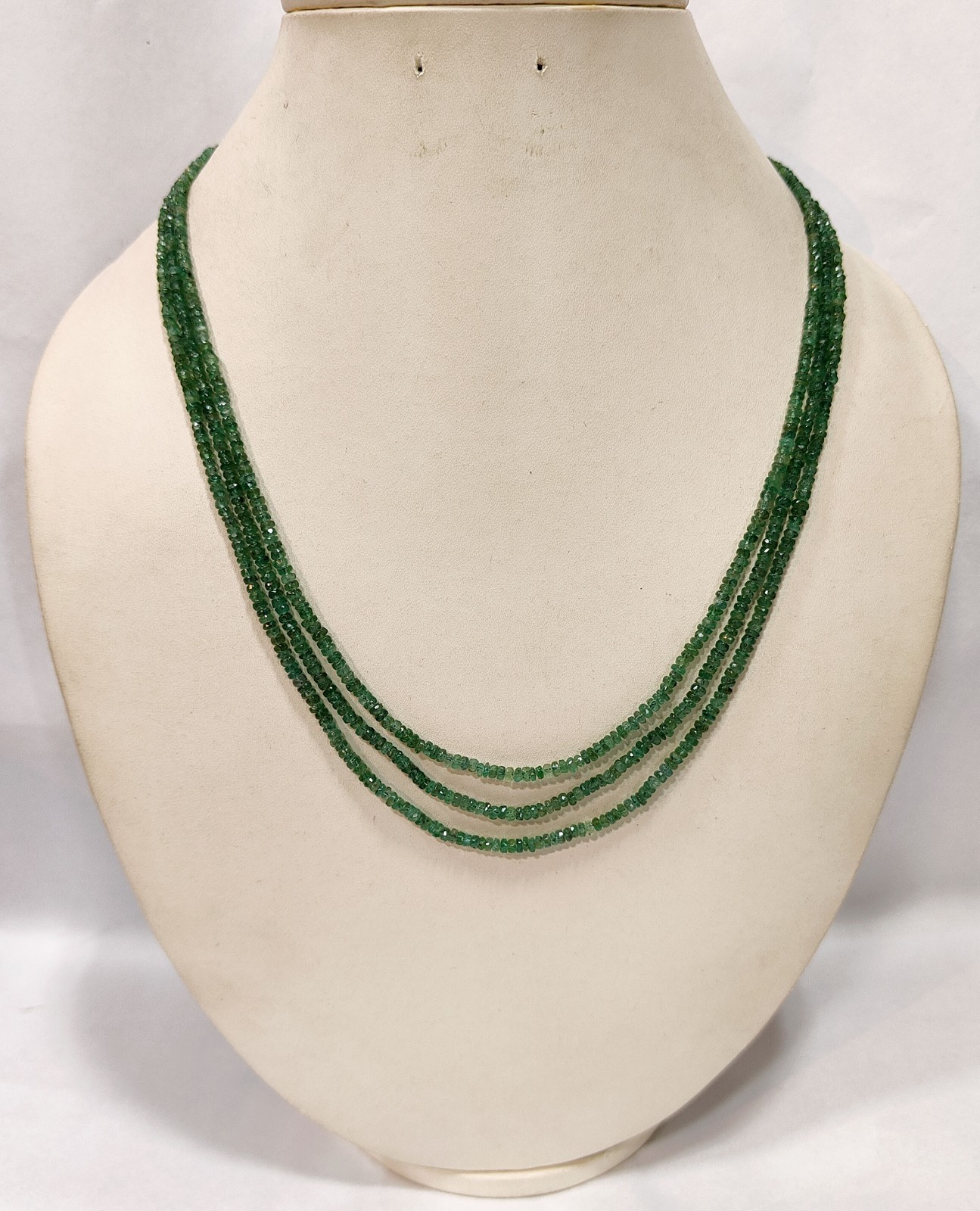 Natural Zambian Emerald Faceted Gemstone Bead Necklace Handmade 3 Strand Jewelry