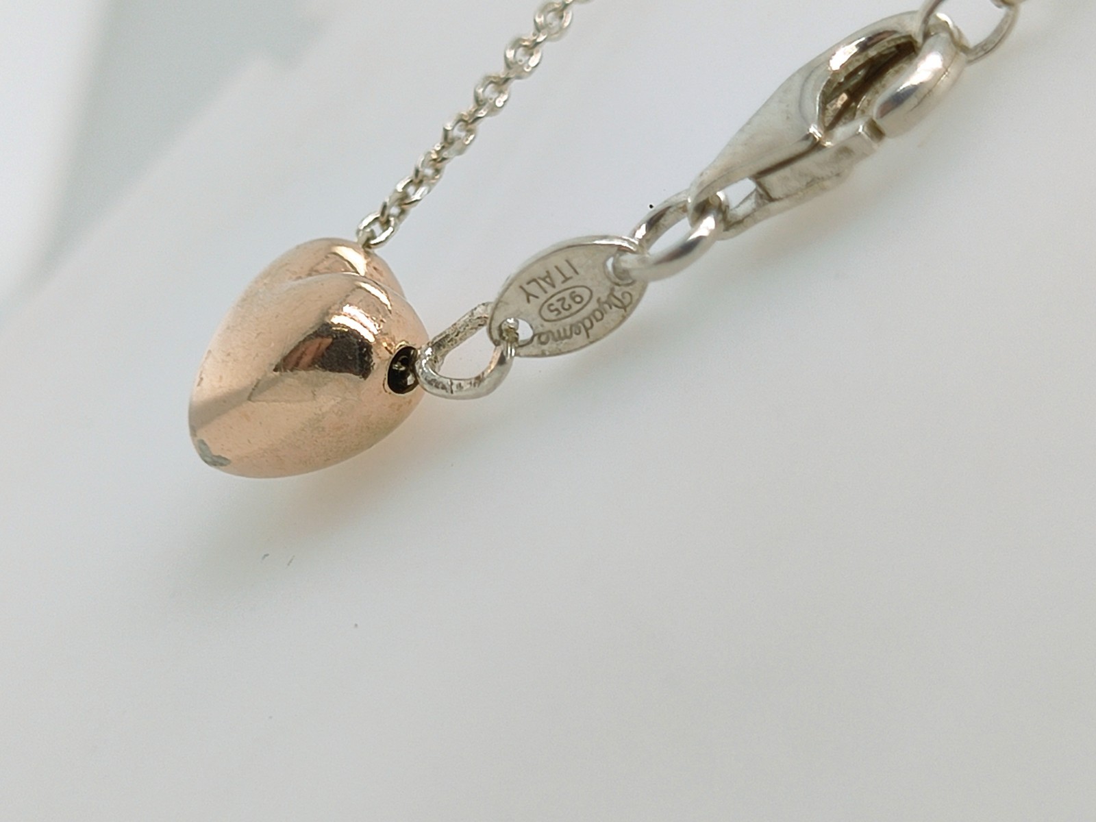 Sterling Silver 925 Link Necklace with Heart Pendant for Women 18″