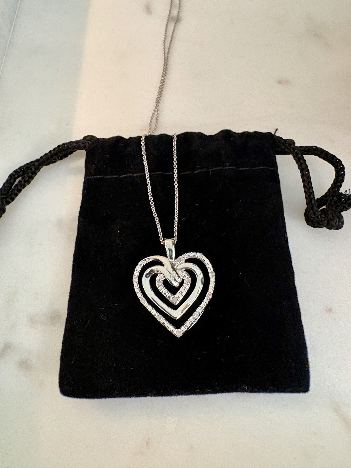 Triple Heart Diamond Pendant 18″ Sterling Silver Necklace (1/10 ctw) NWT. Macy’s