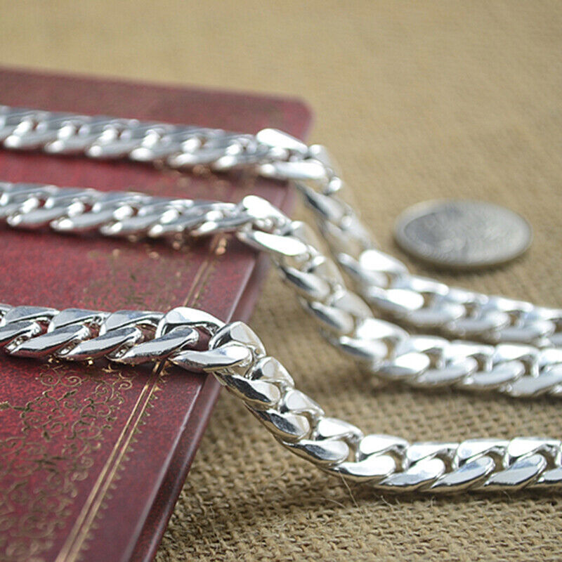 Pure Silver 999 Necklace Women Men Solid Curb Chain Cuban Chain Many Size Choose