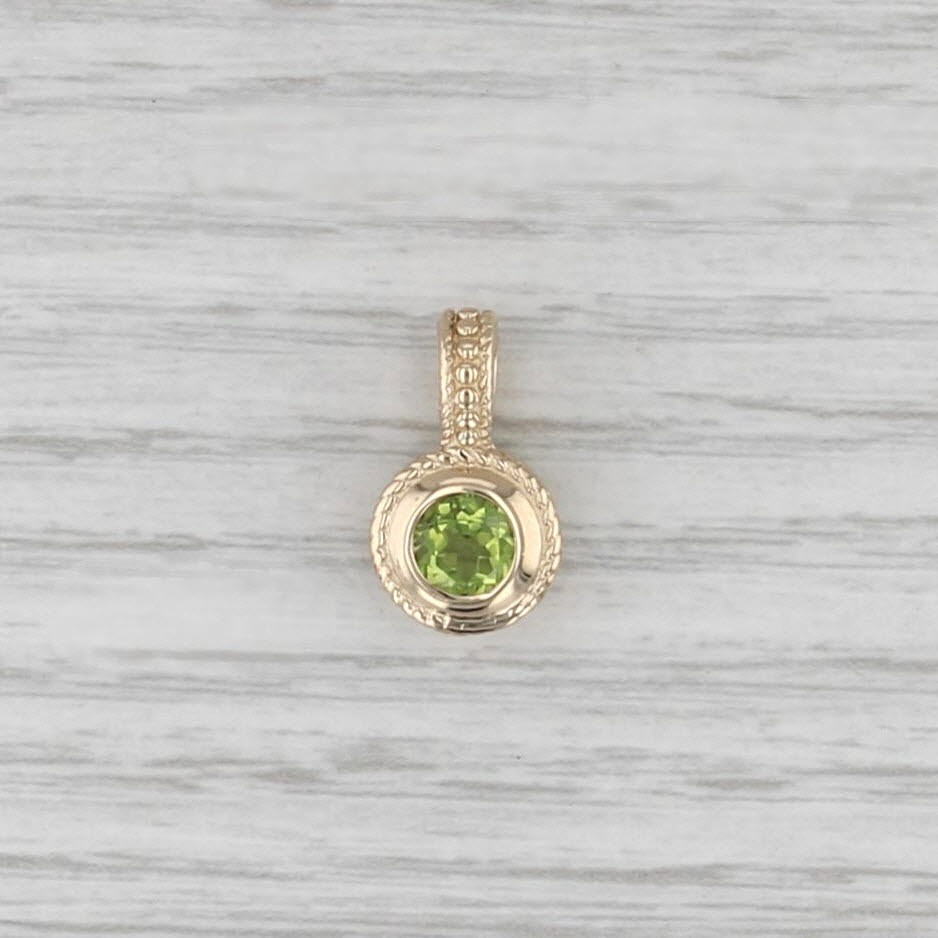 1.35ct Round Peridot Pendant 14k Yellow Gold Small Solitaire Drop