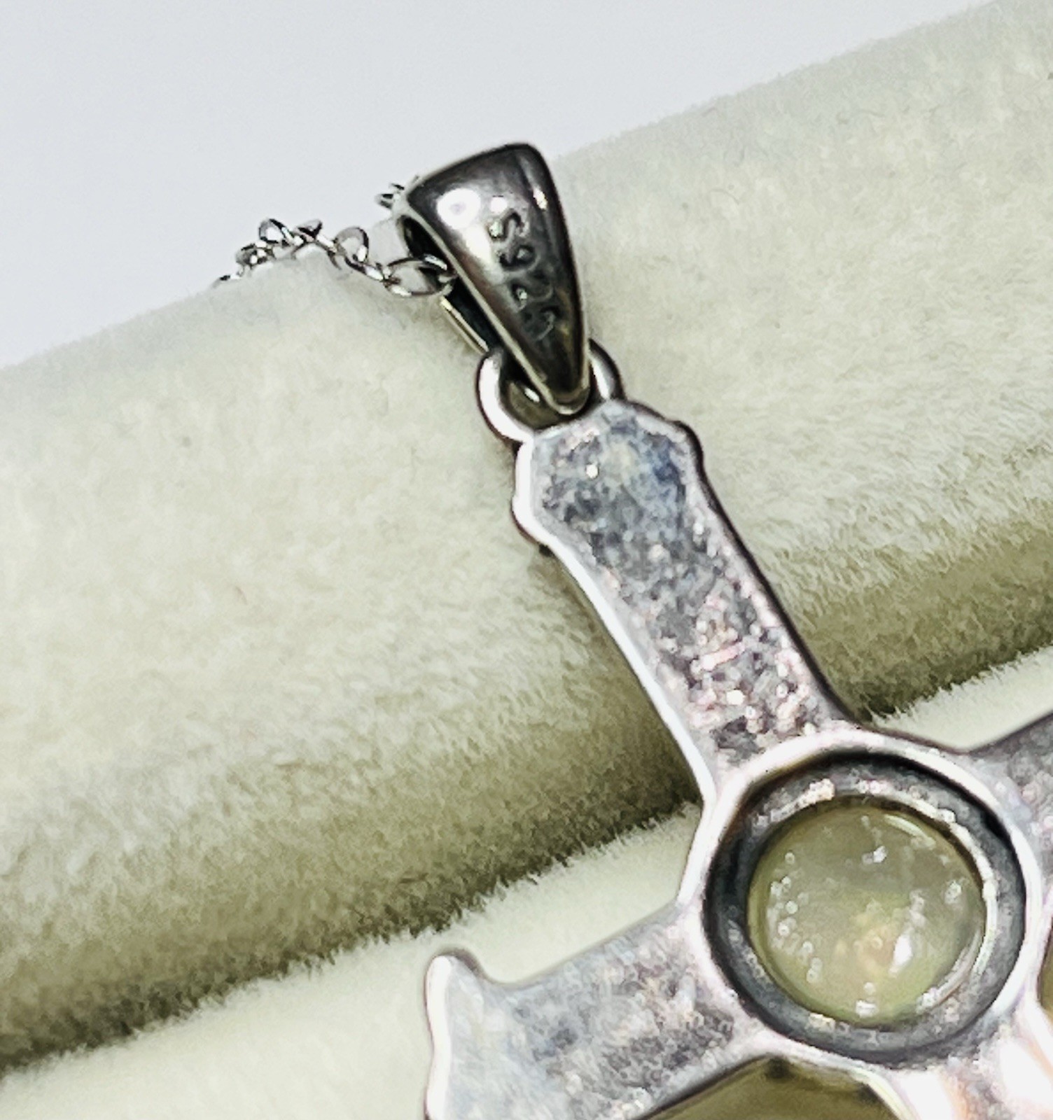 925 Sterling Silver Natural Rainbow Opal Sword Cross Pendant Necklace Unisex Man