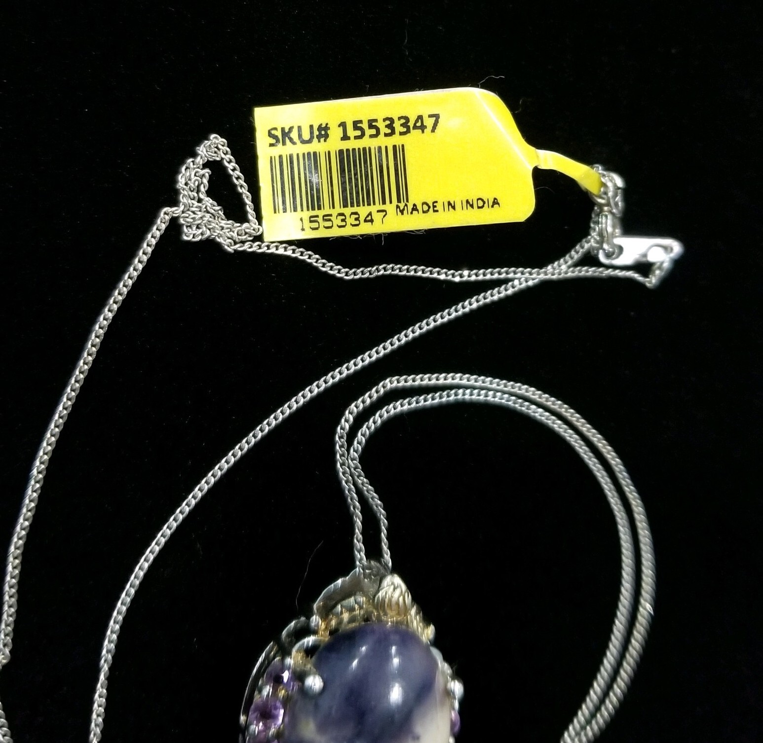 STS Sterling Silver Multiple Amethyst & Gemstone Pendant Necklace 925 10 Inches