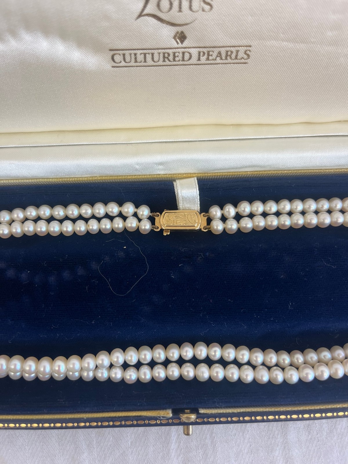 Vintage Lotus 9ct Gold Cultured Pearls Double Strand Necklace with Box