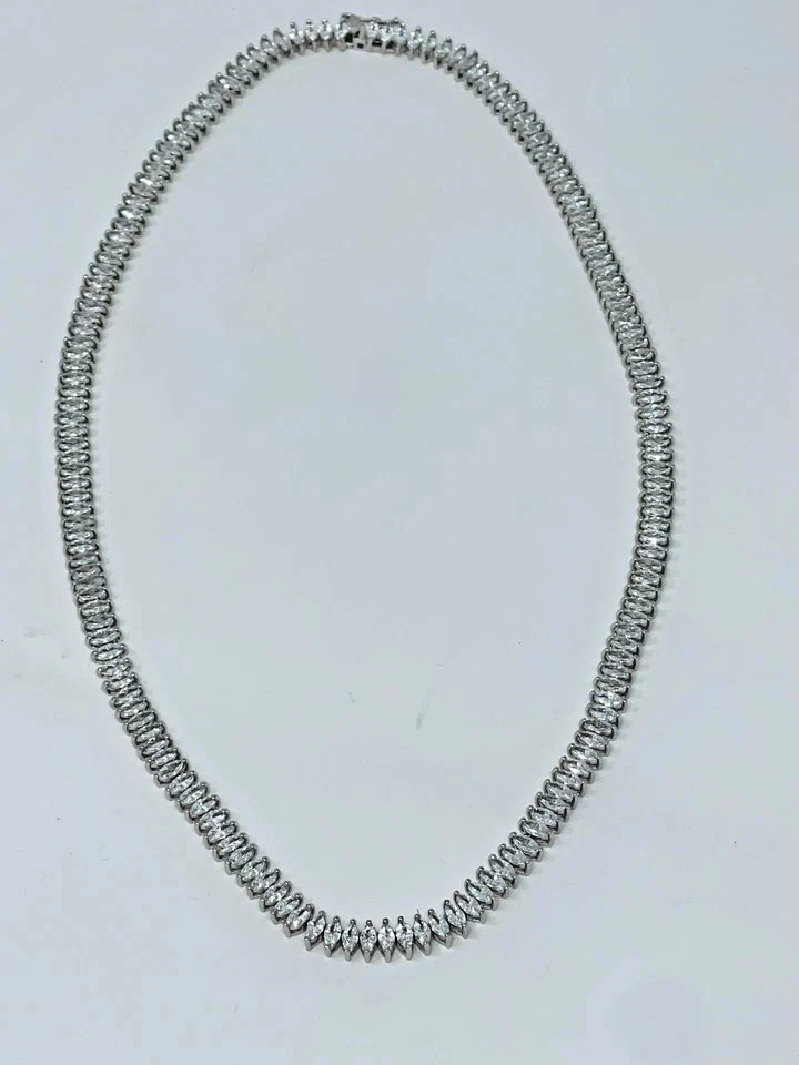 30TCW Marquise Cut Lab Created Diamond Tennis necklace 14k White Gold Plated
