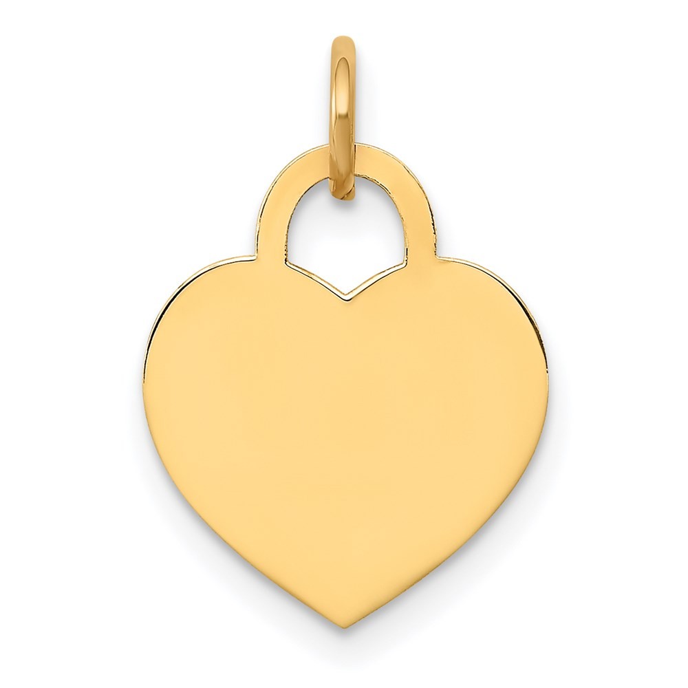 14k Yellow Gold Plain .011 Gauge Engravable Heart 15x12mm Disc Charm Pendant