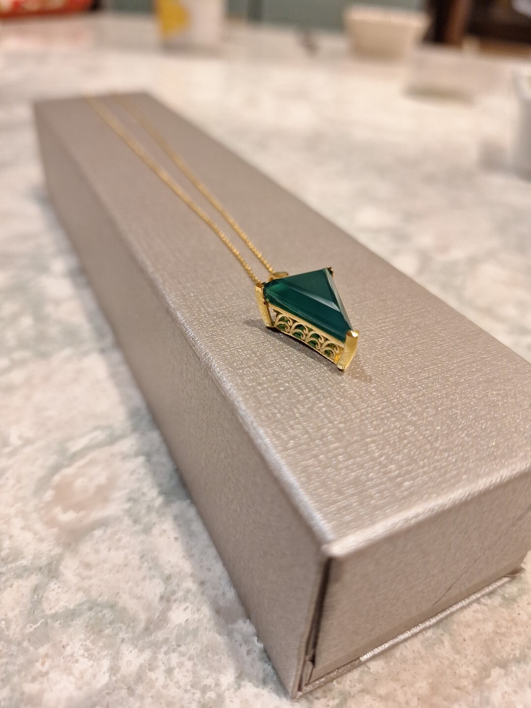 Verde Onyx Pendant Necklace 20 inches in Vermeil Yellow Gold over S/S 7.00 ctw.