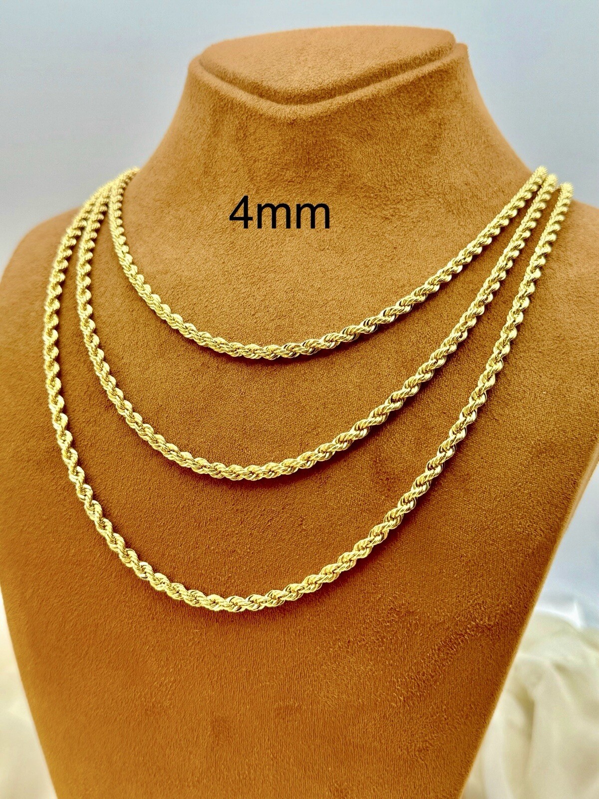 18k real gold Rope chain necklace, 23.5”, About 12 Gr, 4mm .
