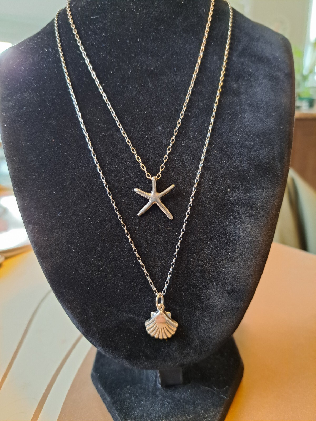 Sterling Silver Pendant Necklace Lot Of Two Beach Themed Scallop And Starfish